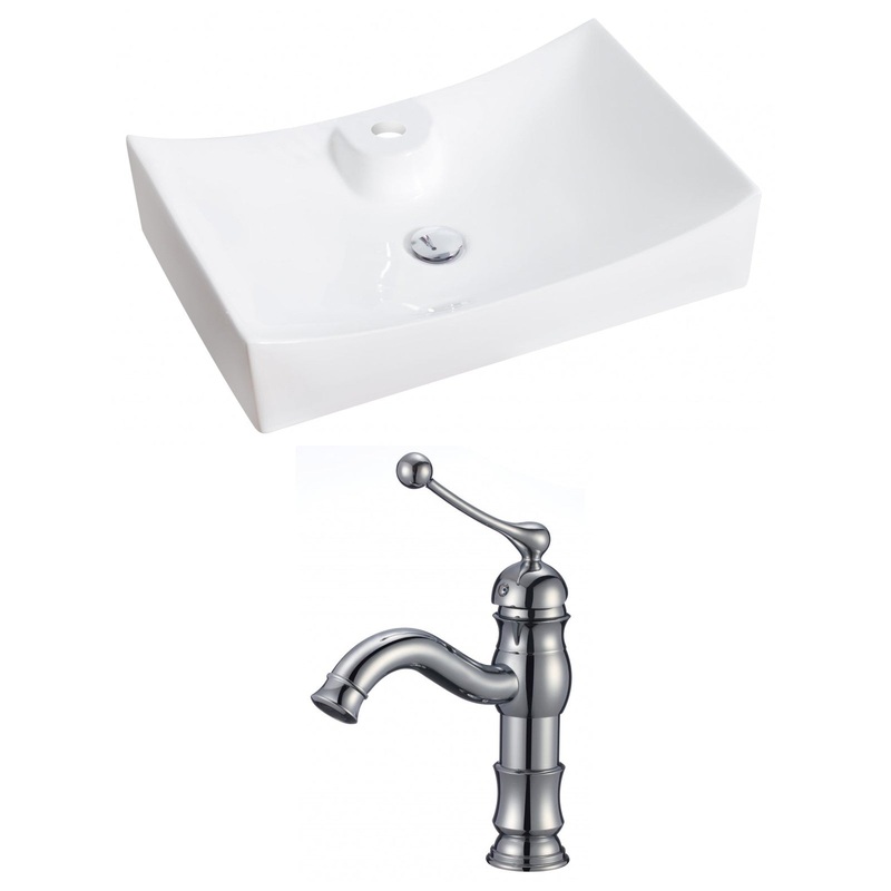 American Imaginations AI-14979 26" White Rectangular Ceramic Above Counter Bathroom Vessel Sink Set