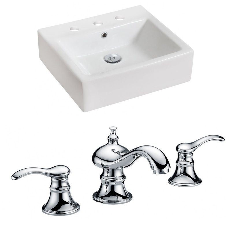 American Imaginations AI-15012 21" White Rectangular Ceramic Above Counter Bathroom Vessel Sink Set