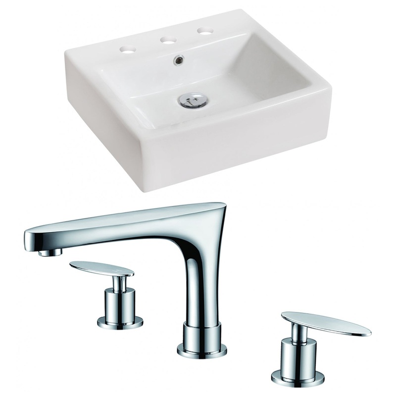 American Imaginations AI-15013 21" White Rectangular Ceramic Above Counter Bathroom Vessel Sink Set