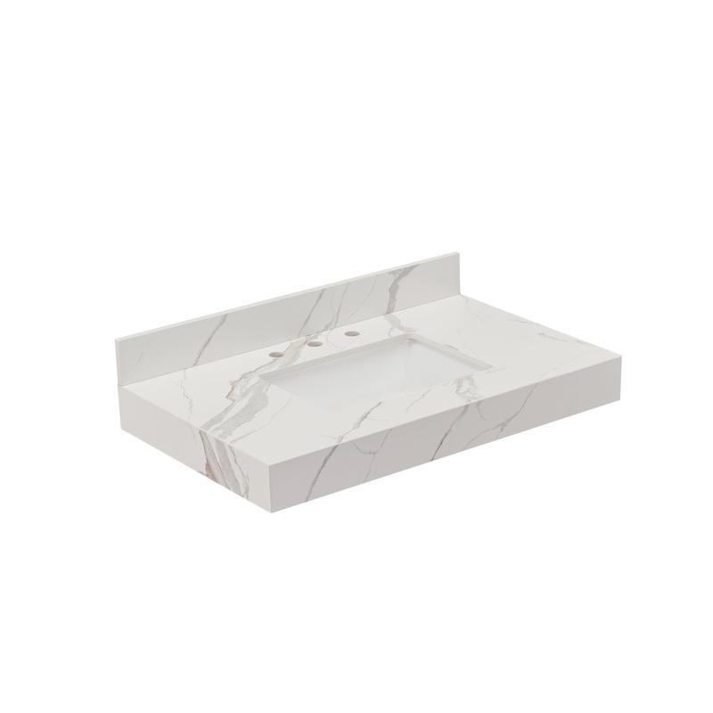 Altair Marseille 48" x 22" Calacatta White Apron Composite Stone Bathroom Vanity Top With White SInk