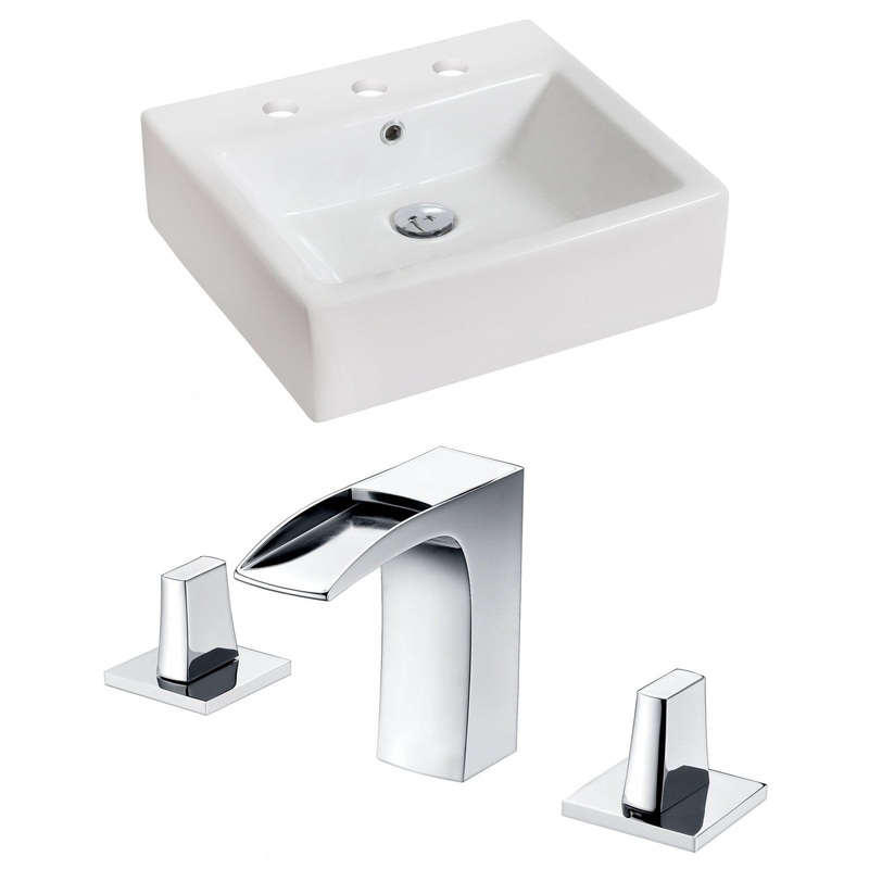 American Imaginations AI-15015 21" White Rectangular Ceramic Above Counter Bathroom Vessel Sink Set