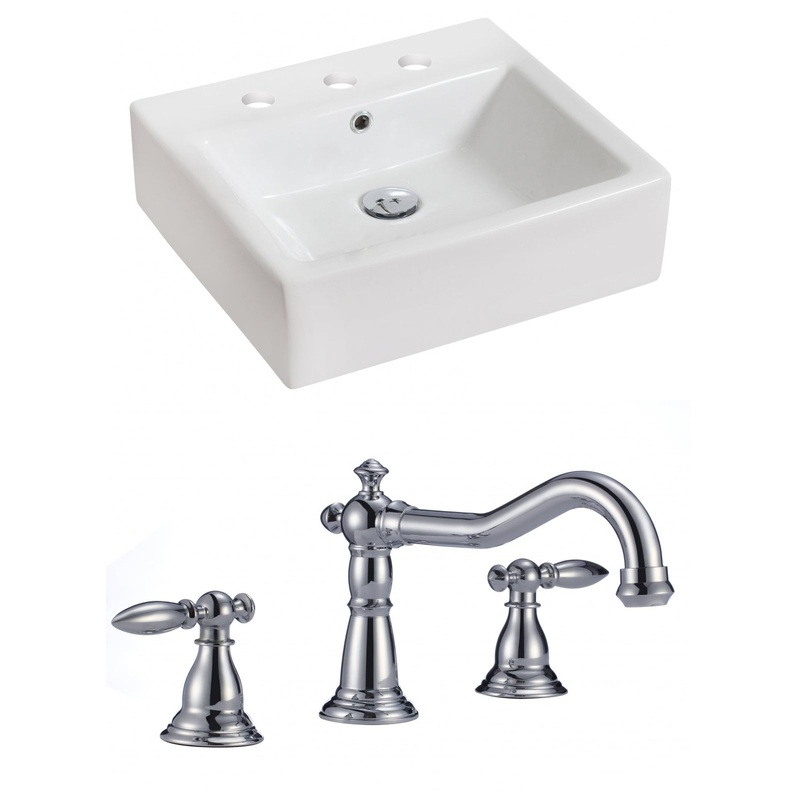 American Imaginations AI-15016 21" White Rectangular Ceramic Above Counter Bathroom Vessel Sink Set