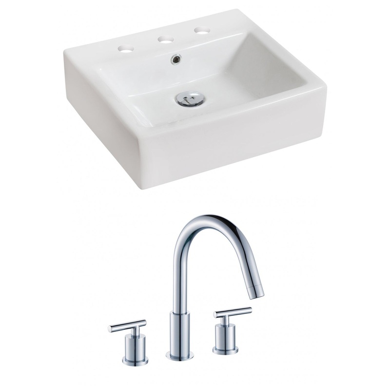 American Imaginations AI-15017 21" White Rectangular Ceramic Above Counter Bathroom Vessel Sink Set