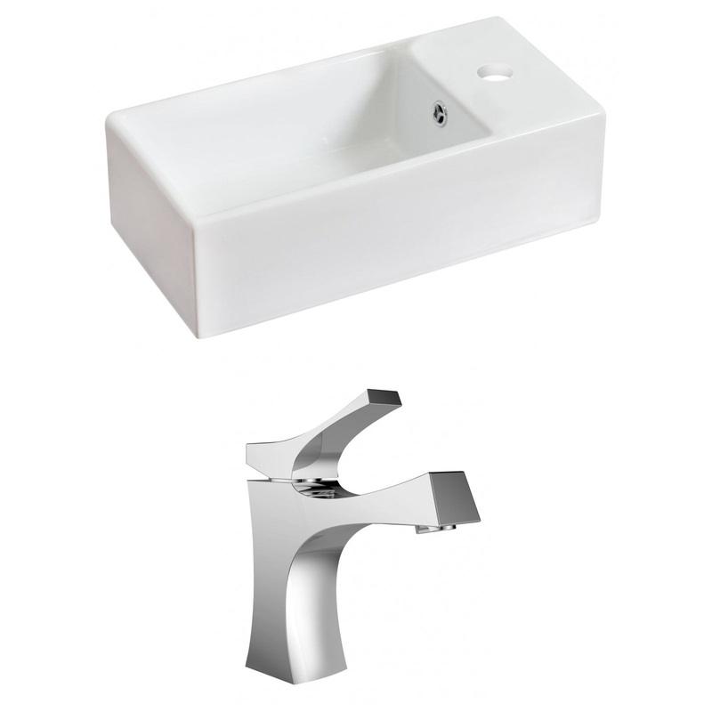 American Imaginations AI-15025 19" White Rectangular Ceramic Above Counter Bathroom Vessel Sink Set