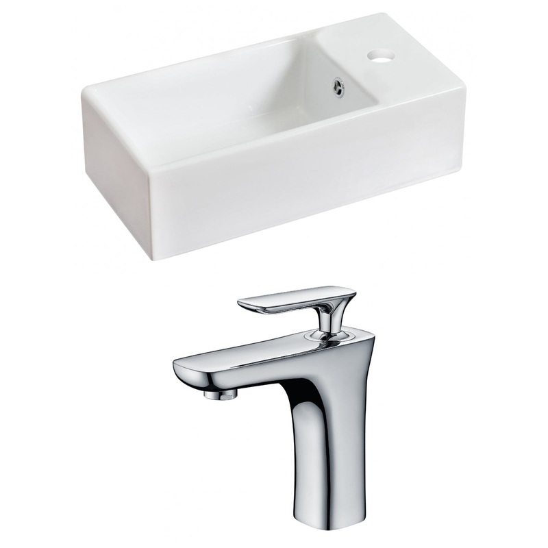 American Imaginations AI-15028 19" White Rectangular Ceramic Above Counter Bathroom Vessel Sink Set