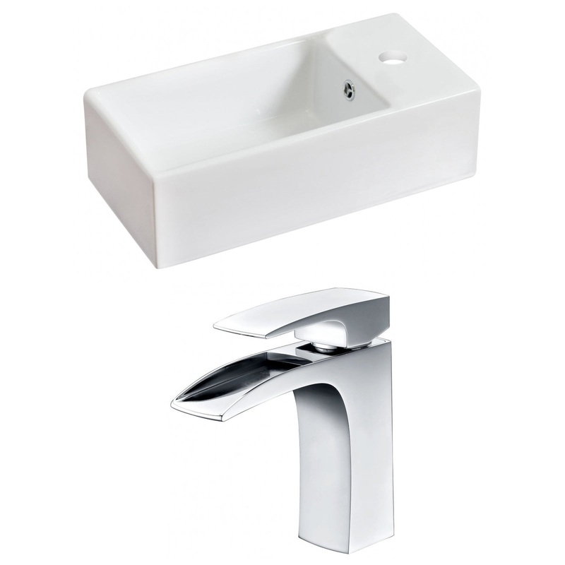 American Imaginations AI-15029 19" White Rectangular Ceramic Above Counter Bathroom Vessel Sink Set