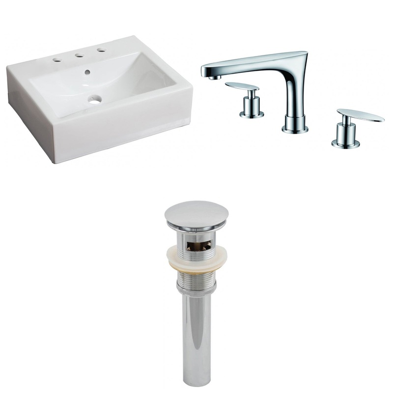 American Imaginations AI-26127 21" White Rectangular Ceramic Wall Mount Bathroom Vessel Sink Set