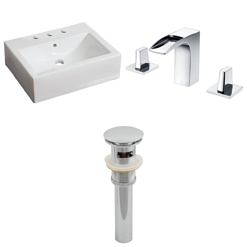 American Imaginations AI-26128 21" White Rectangular Ceramic Wall Mount Bathroom Vessel Sink Set