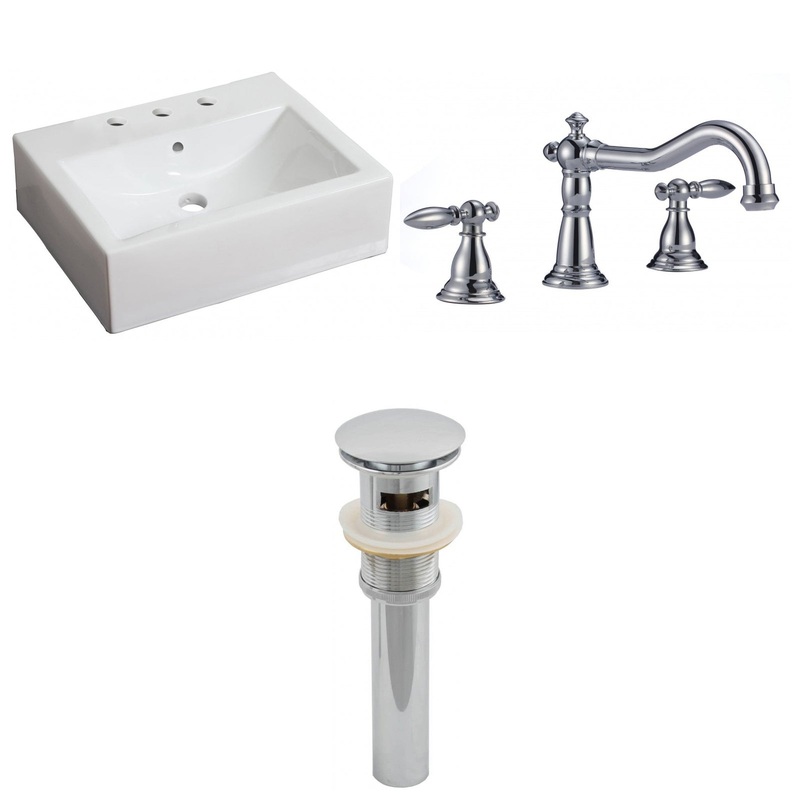 American Imaginations AI-26129 21" White Rectangular Ceramic Wall Mount Bathroom Vessel Sink Set