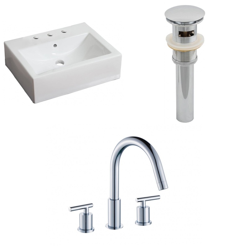 American Imaginations AI-26130 21" White Rectangular Ceramic Wall Mount Bathroom Vessel Sink Set