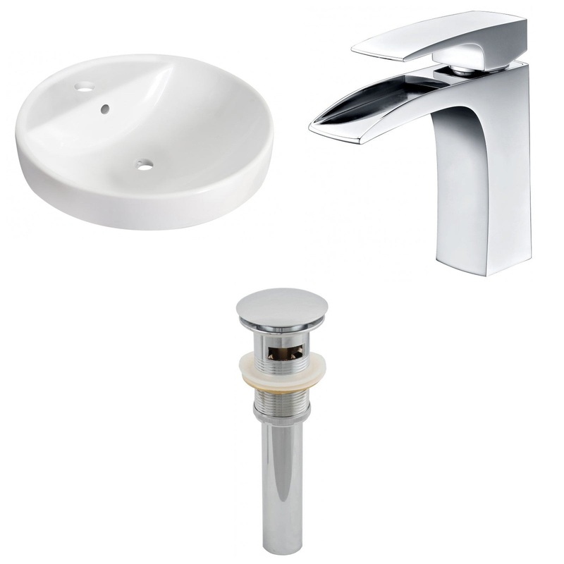 American Imaginations AI-26165 18" White Round Ceramic Drop In Bathroom Vessel Sink Set