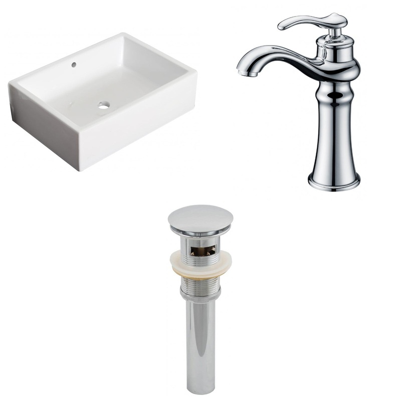 American Imaginations AI-26169 20" White Rectangular Ceramic Above Counter Bathroom Vessel Sink Set