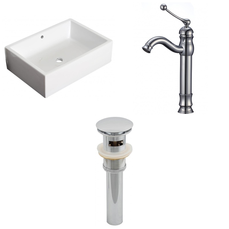 American Imaginations AI-26170 20" White Rectangular Ceramic Above Counter Bathroom Vessel Sink Set