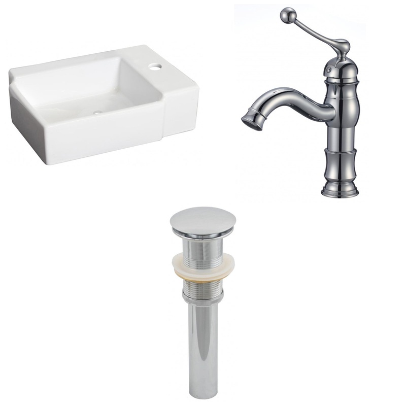 American Imaginations AI-26184 16" White Rectangular Ceramic Wall Mount Bathroom Vessel Sink Set