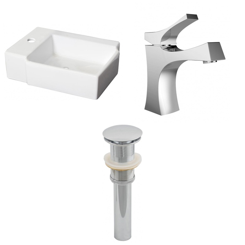 American Imaginations AI-26185 16" White Rectangular Ceramic Above Counter Bathroom Vessel Sink Set