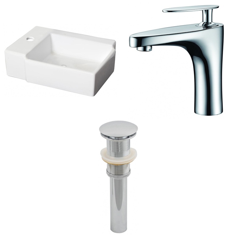American Imaginations AI-26187 16" White Rectangular Ceramic Above Counter Bathroom Vessel Sink Set