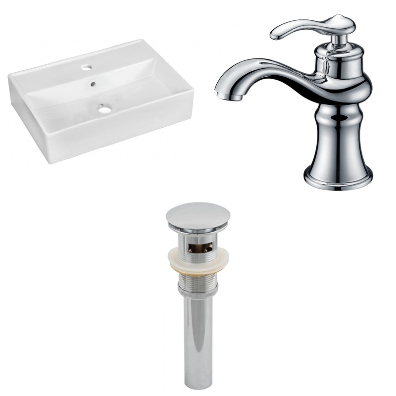 American Imaginations AI-26198 20" White Rectangular Ceramic Above Counter Bathroom Vessel Sink Set