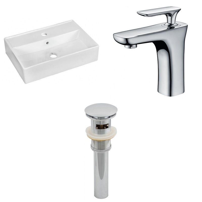 American Imaginations AI-26200 20" White Rectangular Ceramic Above Counter Bathroom Vessel Sink Set