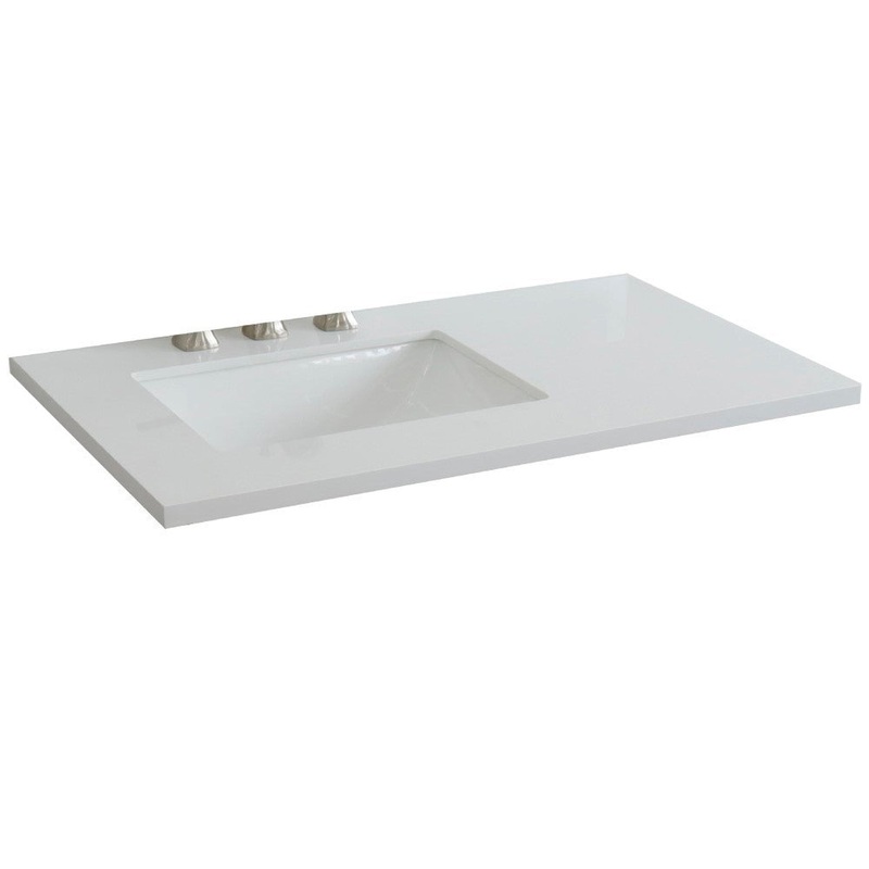 Bellaterra Home 37" x 22" White Quartz Three Hole Vanity Top With Left Offset Undermount Rectangular Sink and Overflow