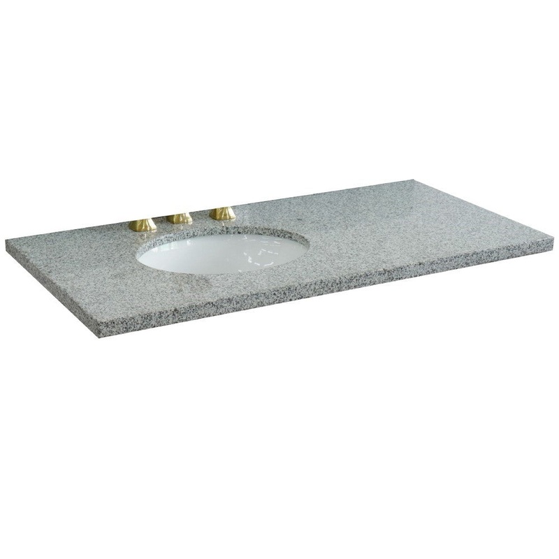 Bellaterra Home 43" x 22" Gray Granite Three Hole Vanity Top With Left Offset Undermount Oval Sink and Overflow
