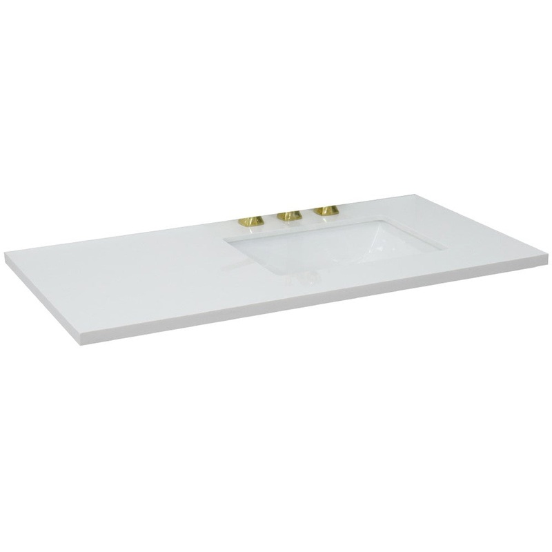 Bellaterra Home 43" x 22" White Quartz Three Hole Vanity Top With Right Offset Undermount Rectangular Sink and Overflow