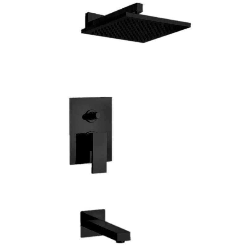 LaToscana Quadro Matt Black Pressure Balance Tub & Shower Kit