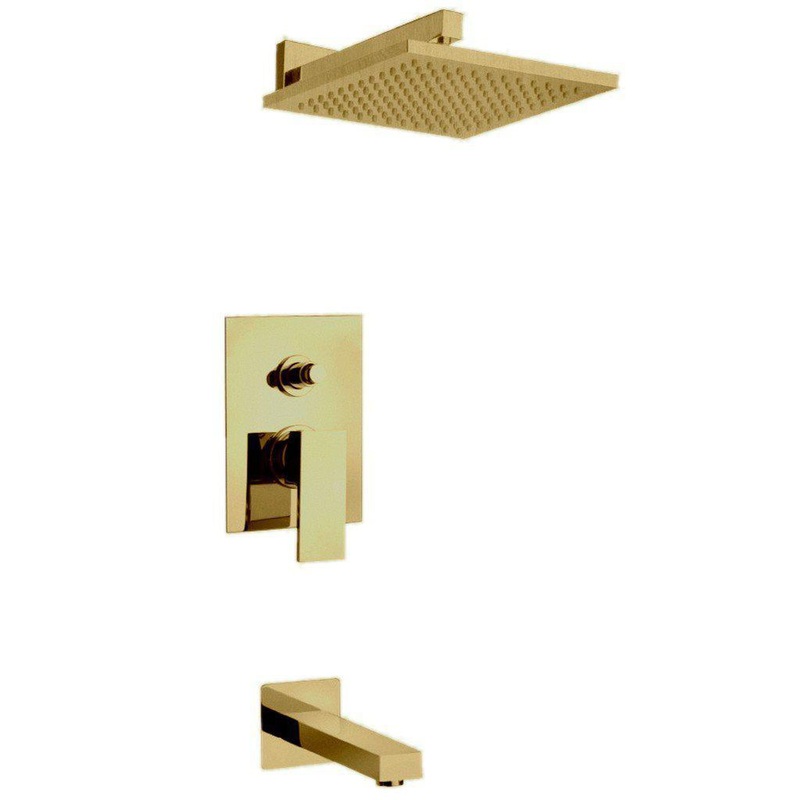 LaToscana Quadro Matt Gold Pressure Balance Tub & Shower Kit