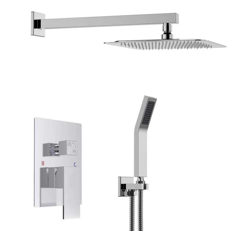 Eviva Pro Full Chrome Modern Luxury Squared Shower Head With Shower Handheld and Sprayer