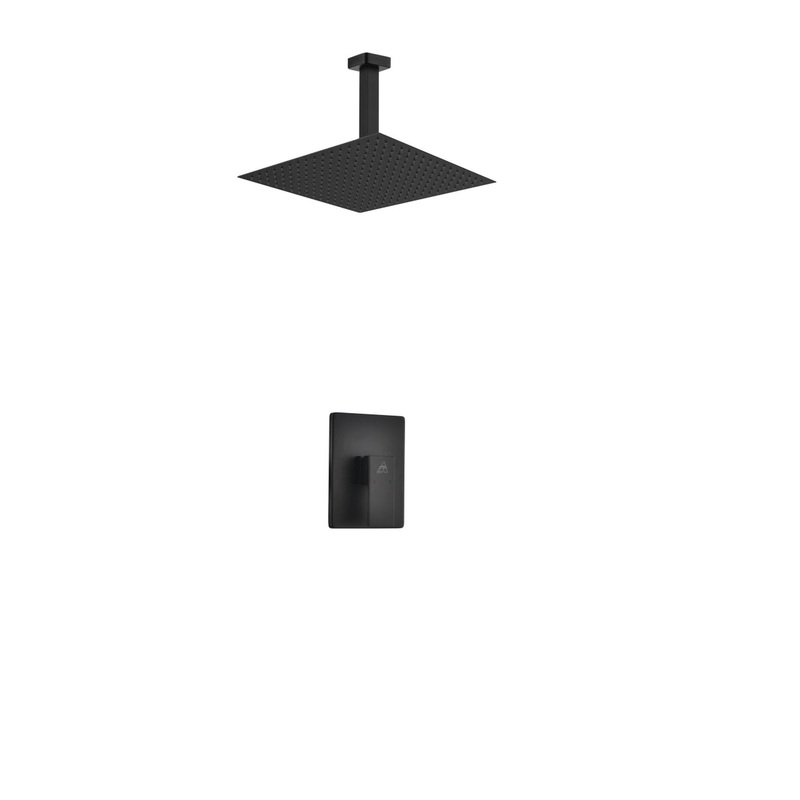 Kubebath Aqua Piazza 12" Matte Black Ceiling Mount Square Rain Shower Set