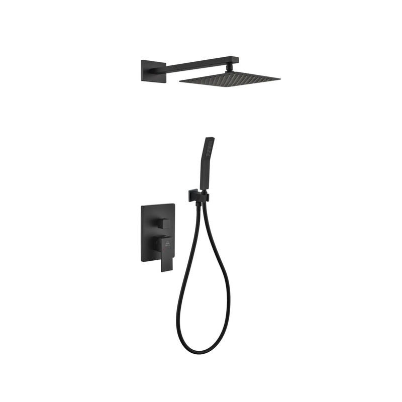 Kubebath Aqua Piazza 8" Matte Black Ceiling Mount Square and Handheld Rain Shower Set