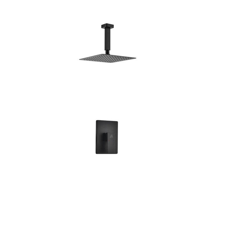 Kubebath Aqua Piazza 8" Matte Black Ceiling Mount Square Rain Shower Set