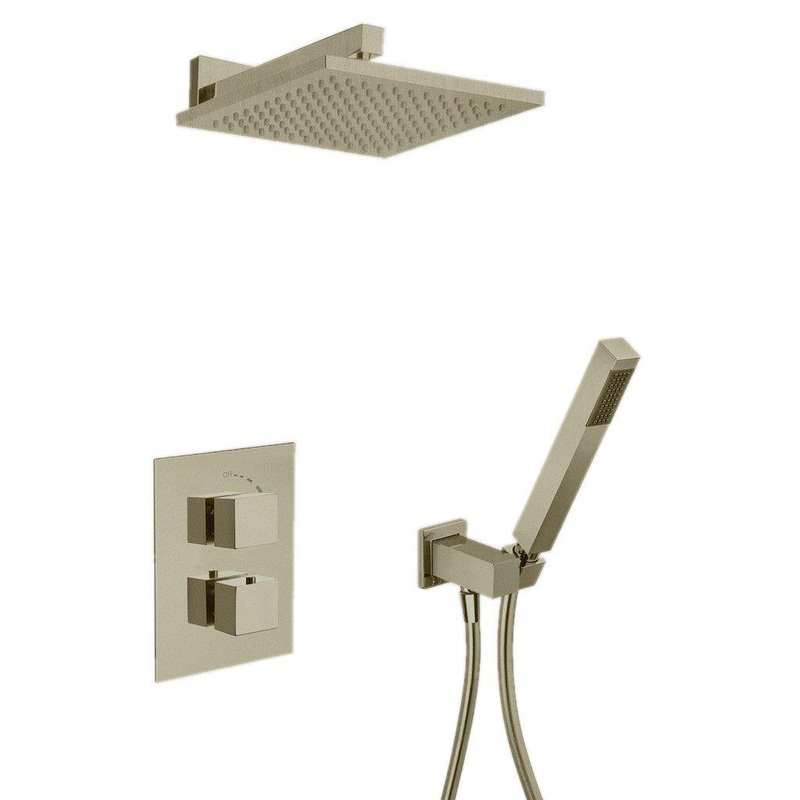 LaToscana Quadro Brushed Nickel Thermostatic Shower Kit With Handheld Shower