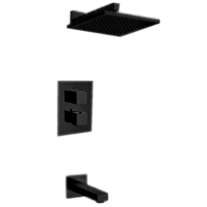 LaToscana Quadro Matt Black Thermostatic Tub & Shower Kit