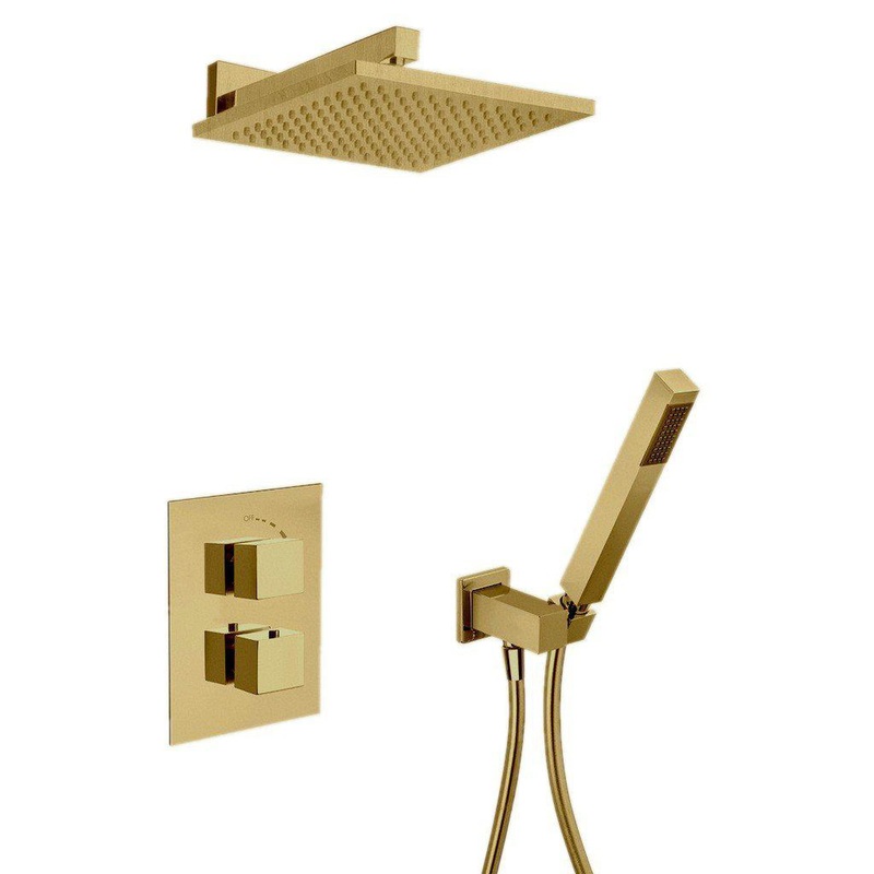 LaToscana Quadro Matt Gold Thermostatic Shower Kit With Handheld Shower
