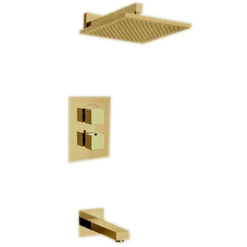 LaToscana Quadro Matt Gold Thermostatic Tub & Shower Kit