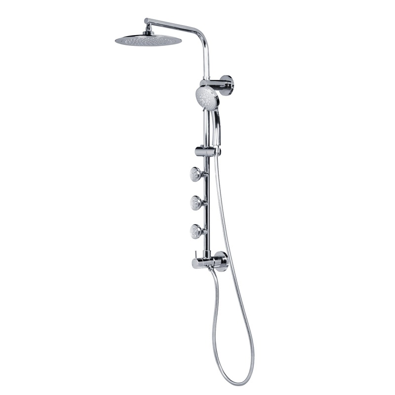 PULSE ShowerSpas Lanai 1.8 GPM Rain Shower System in Chrome Finish With 3-Power Spray Body Jet and 3-Function Hand Shower