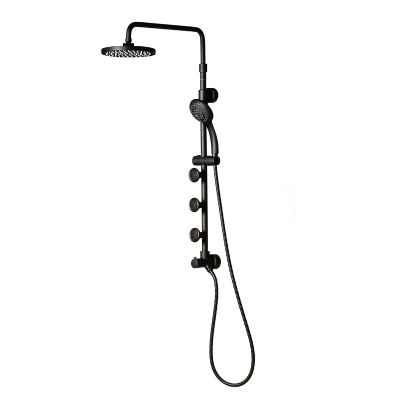 PULSE ShowerSpas Lanikai 1.8 GPM Rain Shower System in Matte Black Finish With 3-Power Spray Body Jet and 5-Function Hand Shower