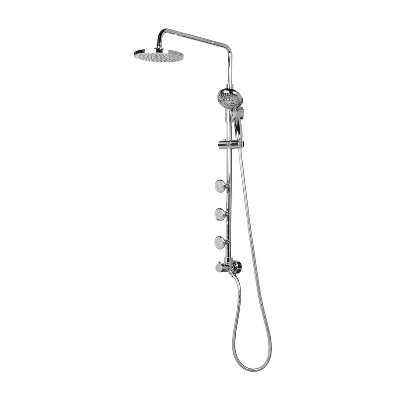PULSE ShowerSpas Lanikai 2.5 GPM Rain Shower System in Chrome Finish With 3-Power Spray Body Jet  and 5-Function Hand Shower