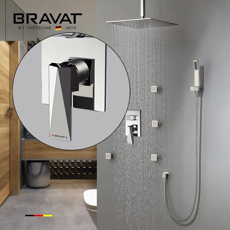 Fontana 12" Chrome Square Ceiling Mounted Thermostatic Rainfall Shower Set With 6-Jet Body Spray and Hand Showers