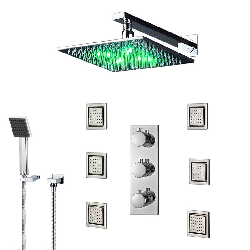 FontanaShowers Milan Creative Luxury 10" Chrome Square Wall-Mounted LED Rainfall Shower System With 6-Jet Stainless Steel Massage Sprays and Hand Shower