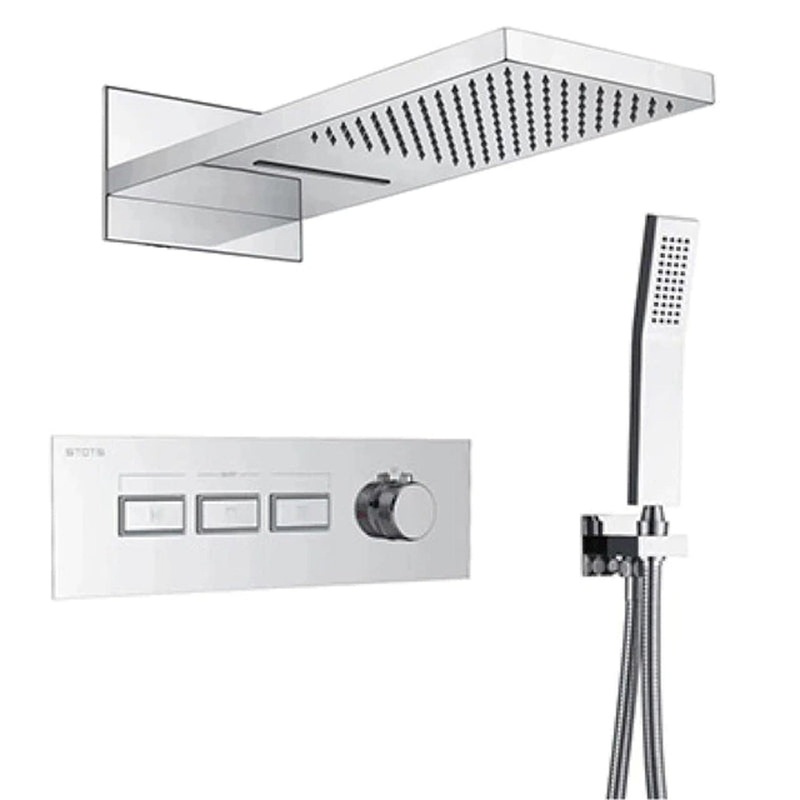 FontanaShowers Verona Creative Luxury Chrome Wall-Mounted 3-Functions Waterfall Rainfall Shower System With Hand Shower