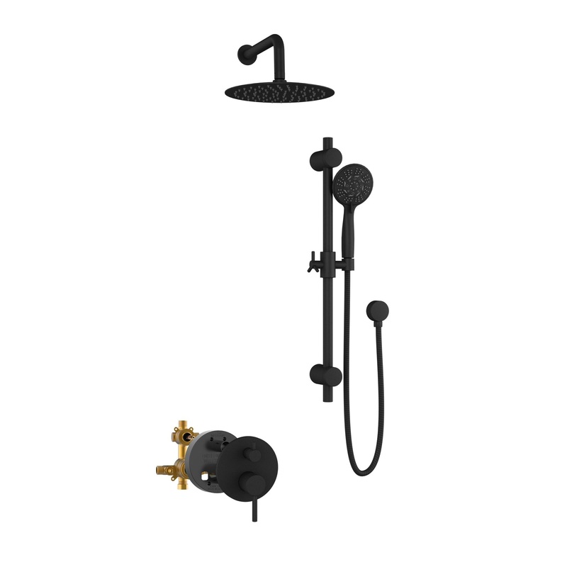 PULSE ShowerSpas Refuge Rain Shower Head 5-Function Hand Shower 1.8 GPM Shower System Combo in Matte Black Finish