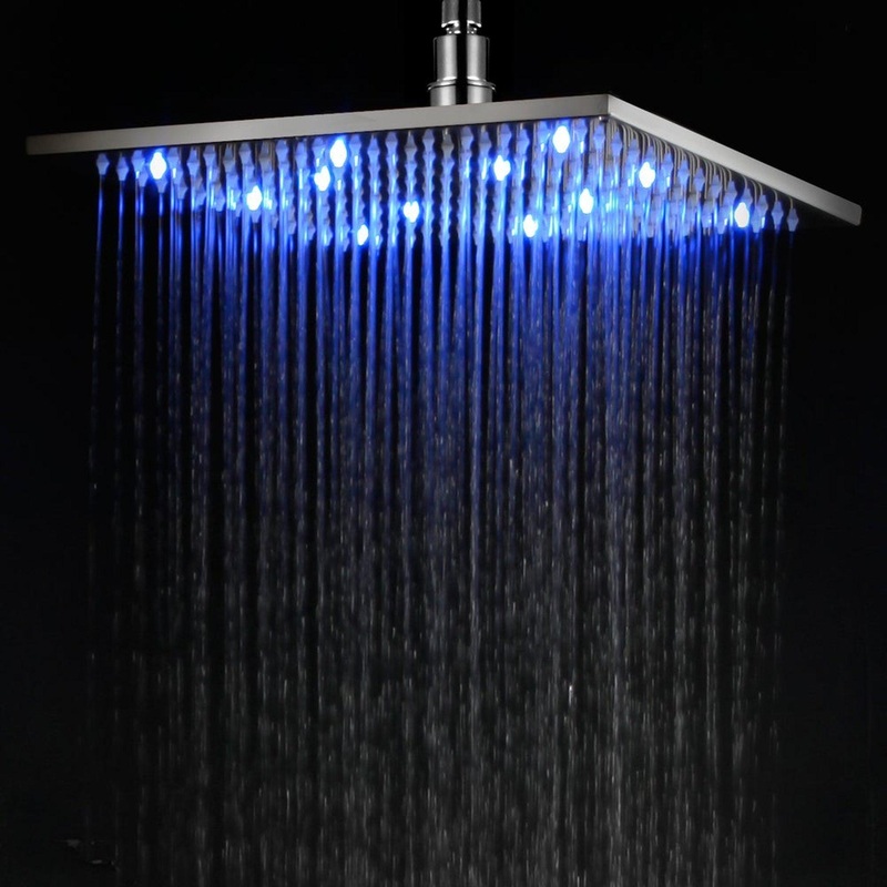 ALFI Brand LED12S-PC 12" Square Polished Chrome Wall or Ceiling Mounted Multi Color LED Rain Brass Shower Head