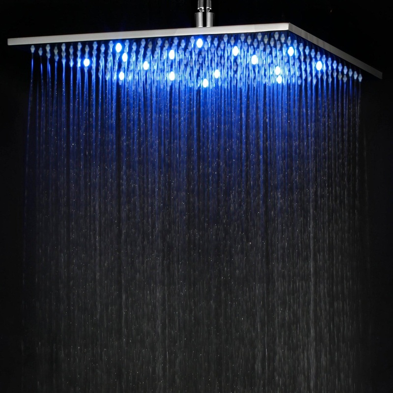 ALFI Brand LED16S-PC 16" Square Polished Chrome Wall or Ceiling Mounted Multi Color LED Rain Brass Shower Head