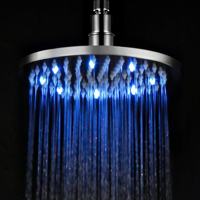 ALFI Brand LED8R-PC 8" Round Polished Chrome Wall or Ceiling Mounted Multi Color LED Brass Rain Shower Head