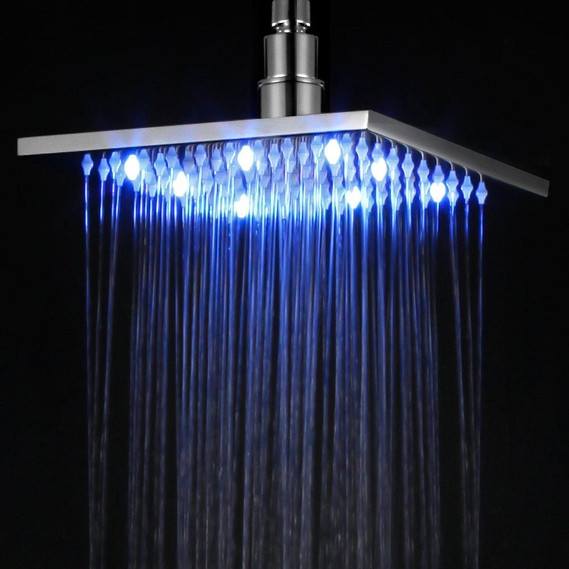 ALFI Brand LED8S-PC 8" Square Polished Chrome Wall or Ceiling Mounted Multi Color LED Rain Brass Shower Head