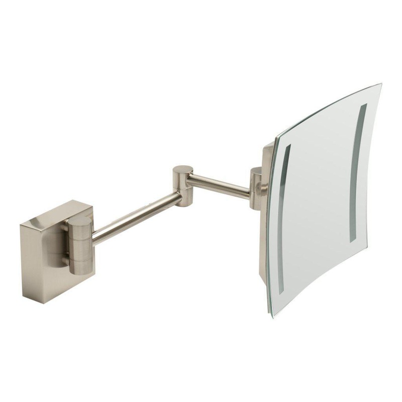 ALFI BrandABM8WLED-BN 8" Brushed Nickel Wall-Mounted Square 5x Magnifying Cosmetic Mirror With Light