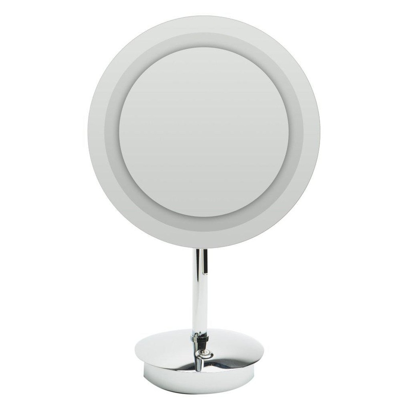 ALFI BrandABM9FLED-PC9" Polished Chrome Freestanding Tabletop Round 5x Magnifying Cosmetic Mirror With Light