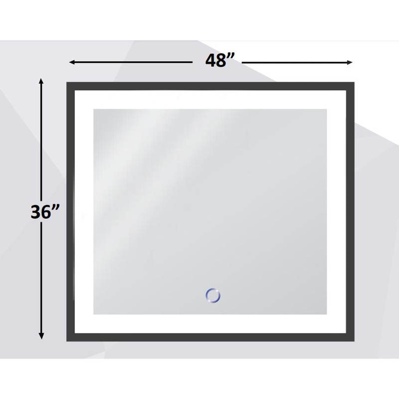 Krugg Reflections Soho 48" x 36" 5000K Rectangular Matte Black Wall-Mounted Framed LED Bathroom Vanity Mirror With Built-in Defogger and Dimmer