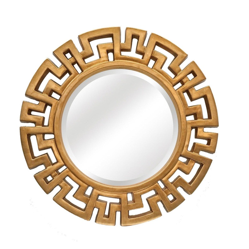SBC Decor Athena 31" x 31" Wall-Mounted Glass Resin Accent Wall Mirror In Antique Gold Finish